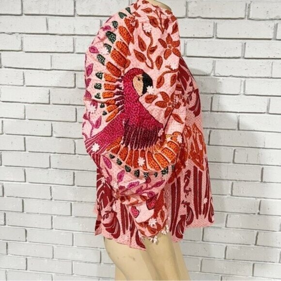 FARM Rio “Ainika Macaws” Puff-Sleeve Cotton Blouse • Size XL • Tropical Print - Picture 16 of 16